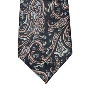 HASTINGS BAY Mens Tie Paisley 100% Silk 54" Black Pink Blue Made in USA